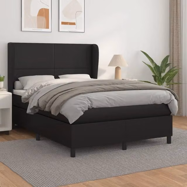 vidaXL Letto a Molle con Materasso Ibrido in Similpelle Nero L/P/H: 140 x 190 x 128 cm – 1