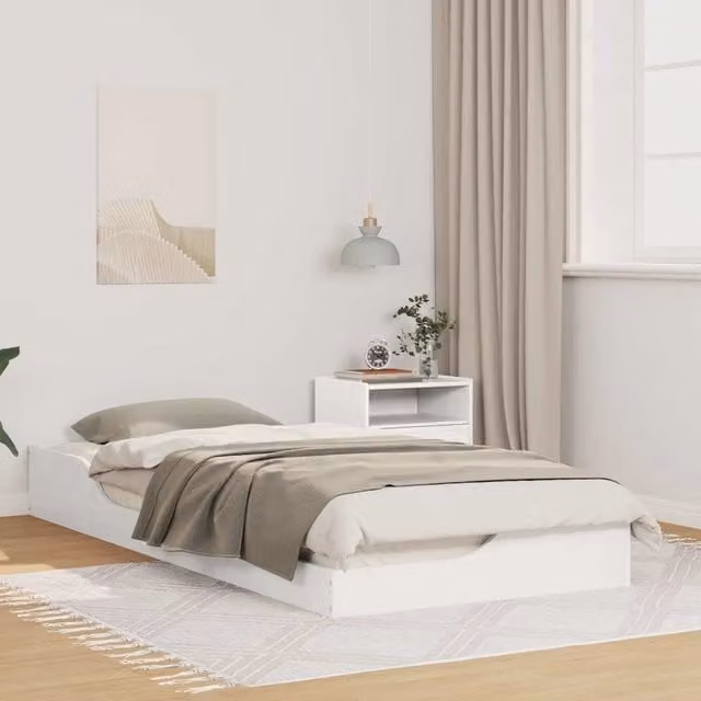 Struttura letto con giroletto e rete in pino massello bianco L 90 x P 210 cm