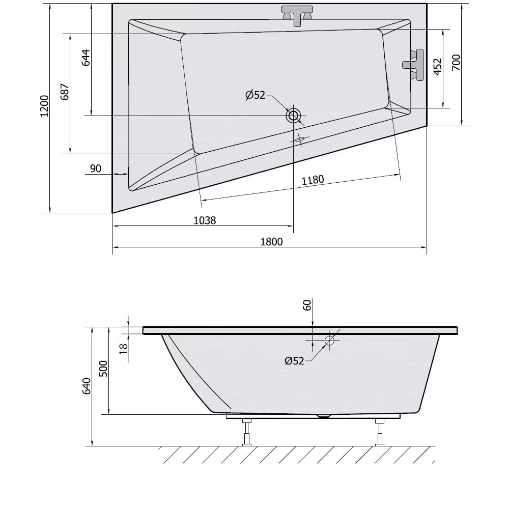 Vasche da bagno Polysan - Vasca asimmetrica Triangl L Slim, 1800x1200x500 mm, sinistra, bianco 19611S