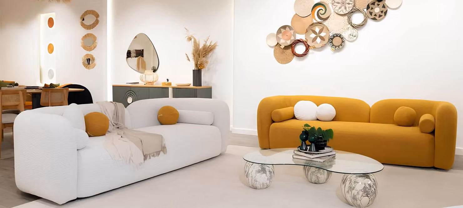 Wohnzimmer Sofa Set Designer Weißes Polstersofa Orange Stoffcouch