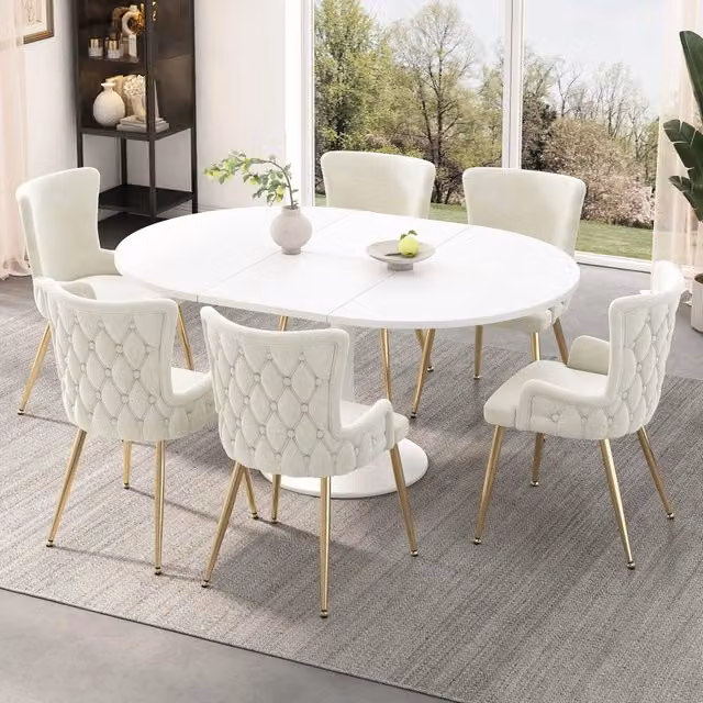 Set di 6 sedie da pranzo moderne REDOM in velluto beige con gambe in metallo