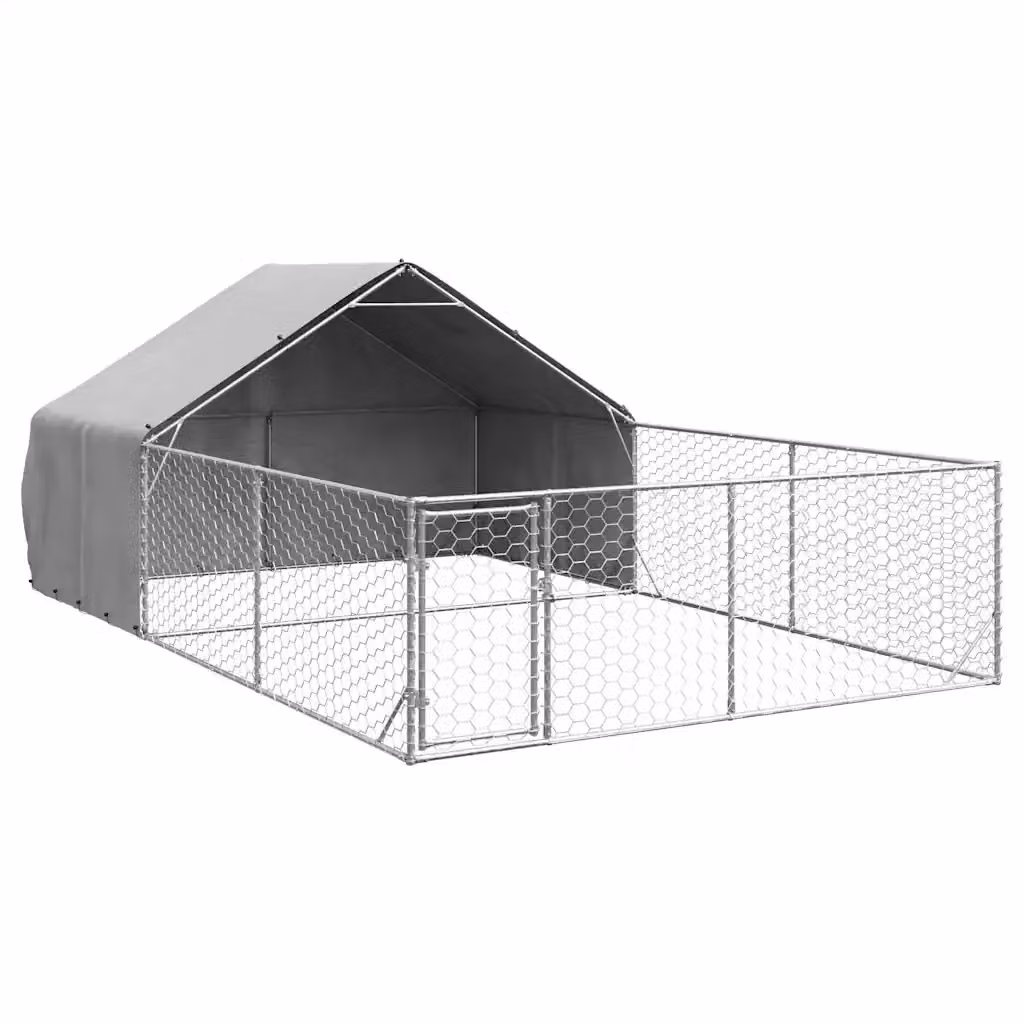 Recinto per cani da esterno vidaXL in acciaio zincato grigio, L: 6 m, P: 3 m, H: 1,9 m – 2