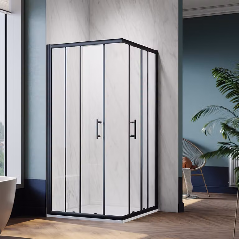 SONNI Cabina doccia angolare porta scorrevole 70x76x195cm Cabina doccia angolare ingresso doppia porta doccia ESG vetro doccia nero
