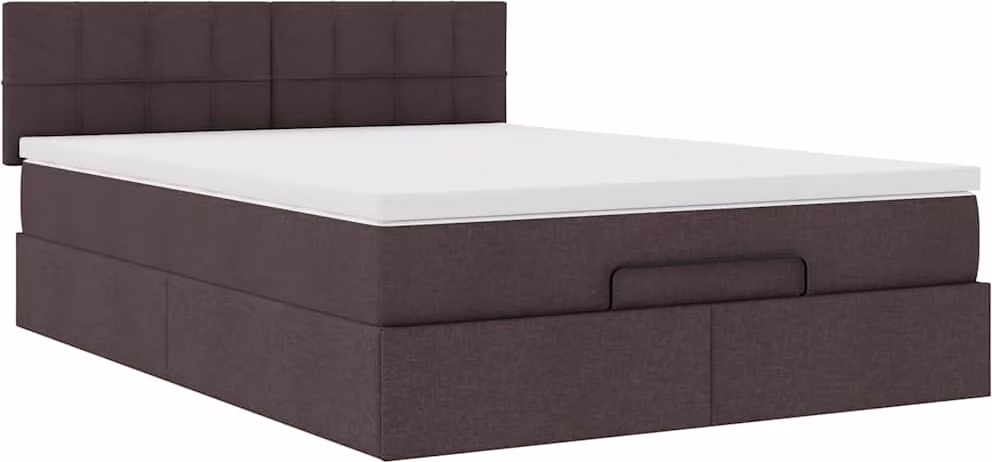 Pouf Letto con Materasso Marrone Scuro 140x190 cm in Tessuto