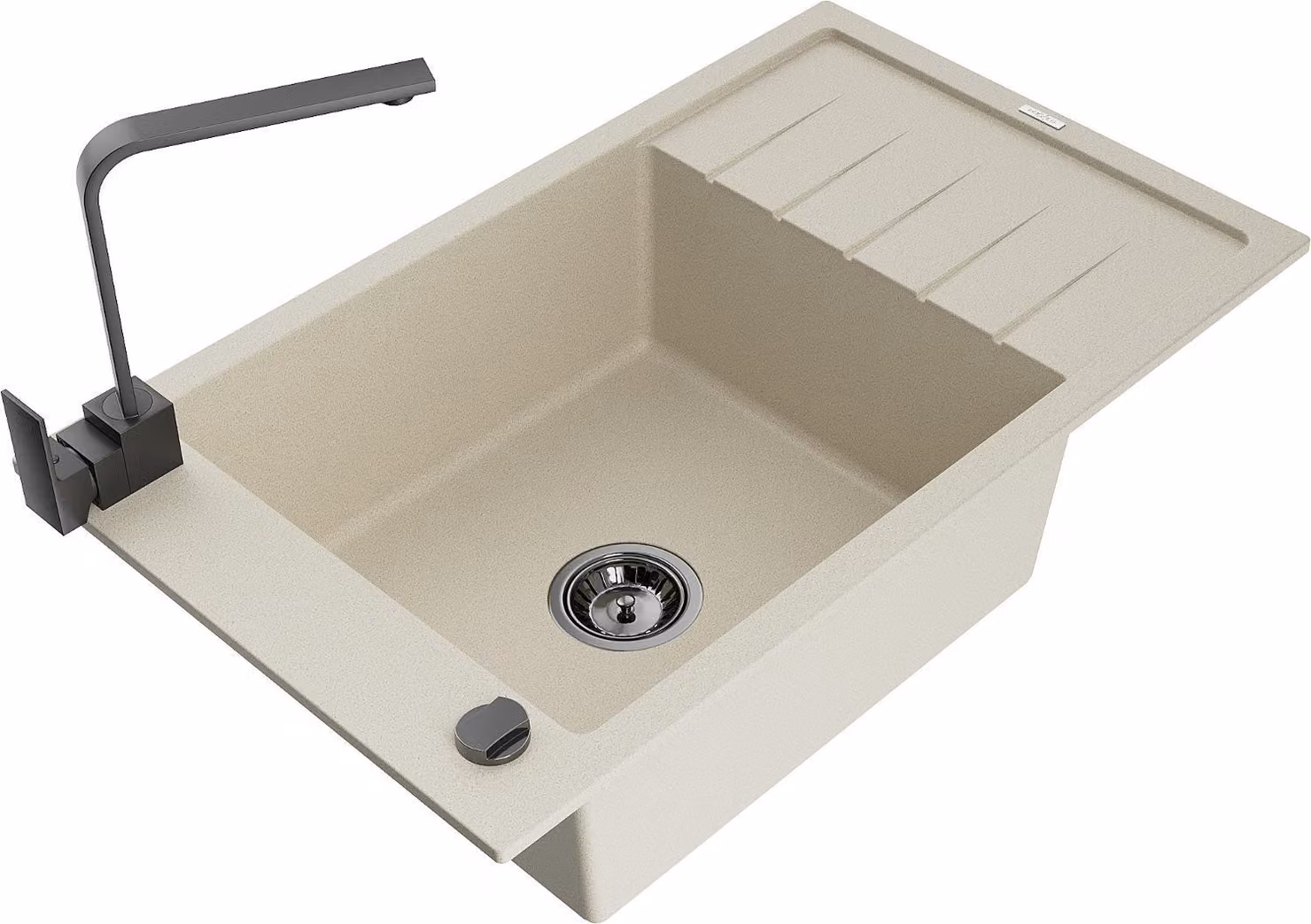 Mexen Elias lavello in granito a 1 vasca con sgocciolatoio e rubinetto da cucina Rita, beige - 6511-69-670300-70