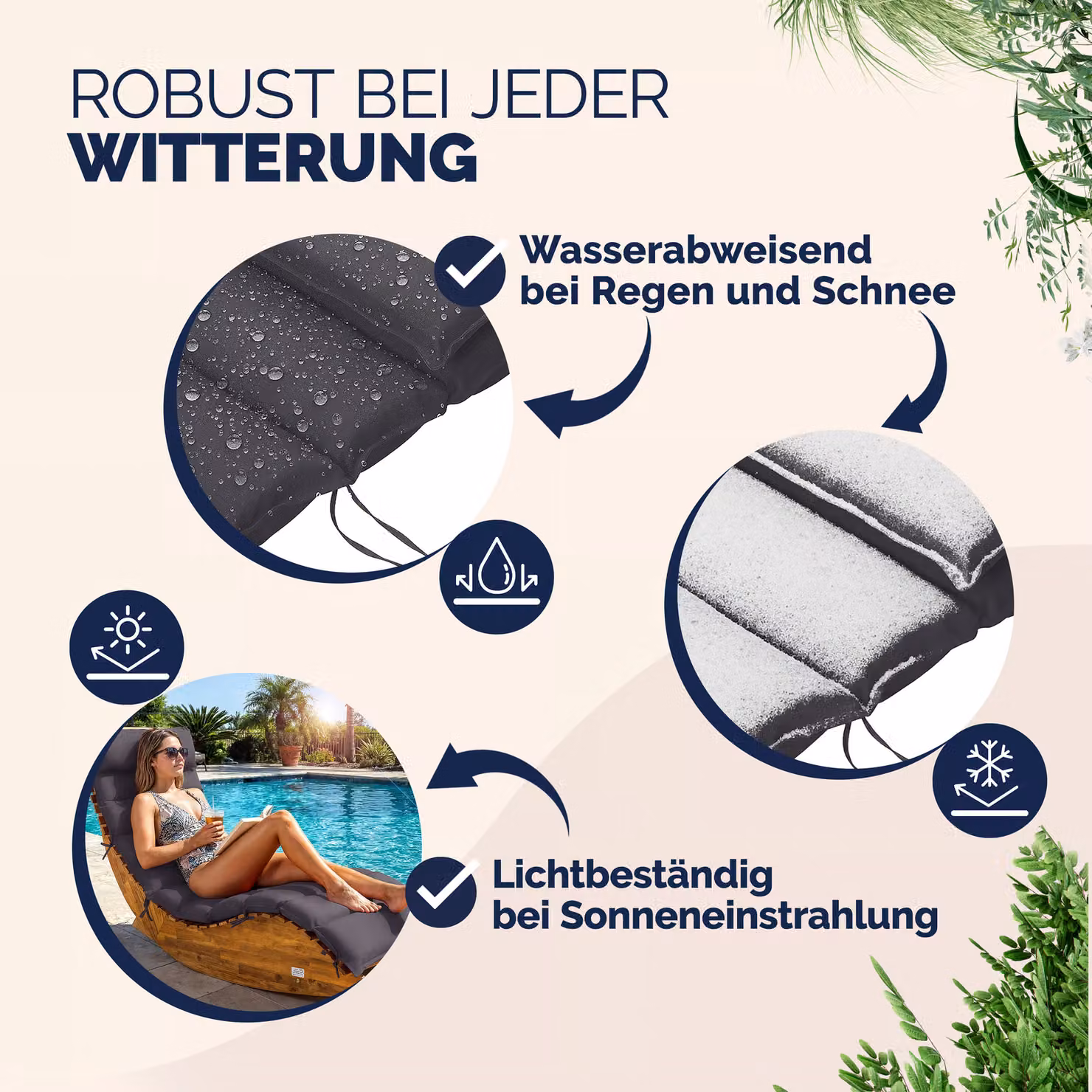 Cuscino imbottito rettangolare Detex per lettino da sauna colore antracite L: 177 cm, P: 58 cm, H: 7 cm – 3