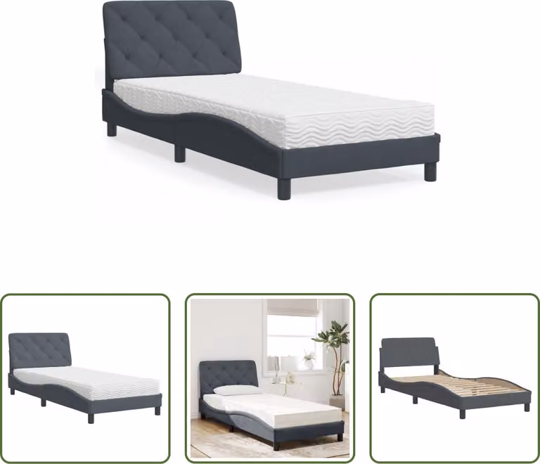 The Living Store Letto con materasso grigio scuro 90x190 cm in velluto