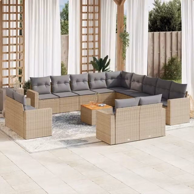 Set Divano da Giardino a Forma di U vidaXL in Polyrattan con Cuscini Beige e Grigio e Tavolino da Esterno – 1