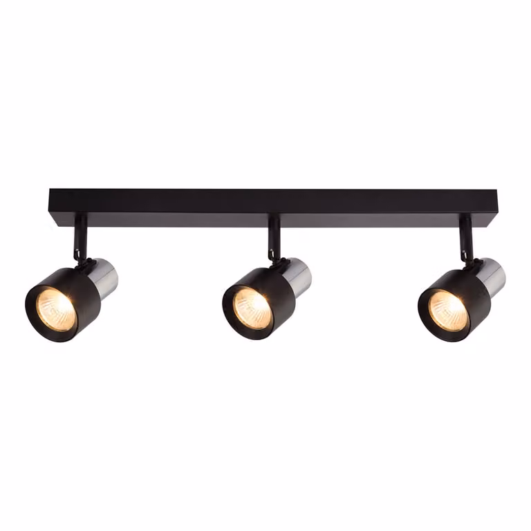 Striscia nera 3 faretti neri con cromo mobili 3xGU10 10W Cino Milagro