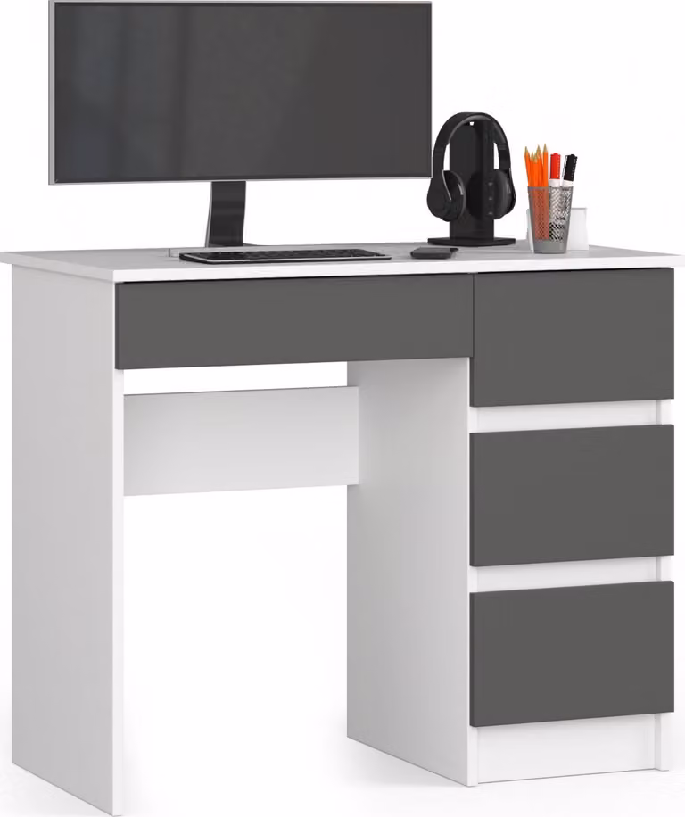 Scrivania da 90 cm con 4 cassetti, scrivania per computer, scrivania da lavoro per ufficio e bambini