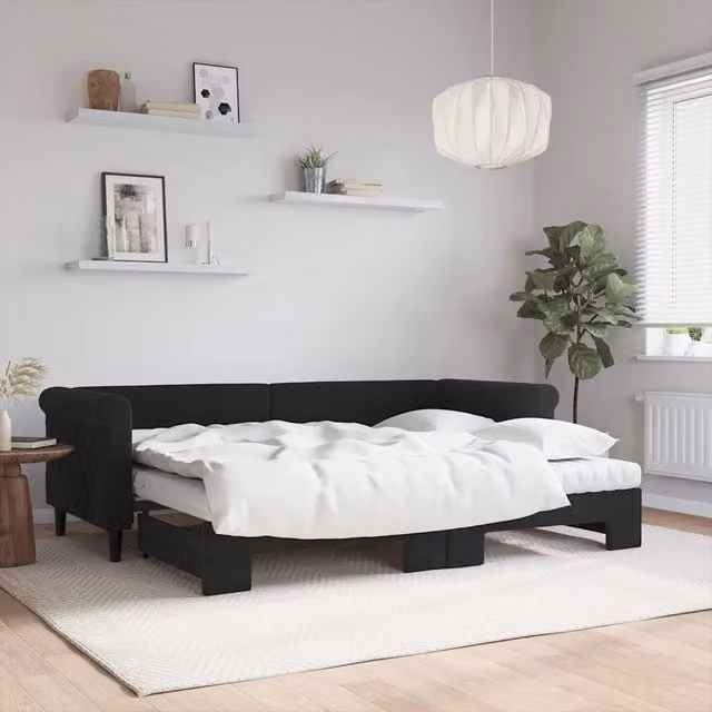 Divano Letto Estraibile vidaXL in Velluto Nero con Cassetto per Soggiorno e Camera da Letto L/P/H: 229 x 68 x 90 cm, Materasso 80x200 cm