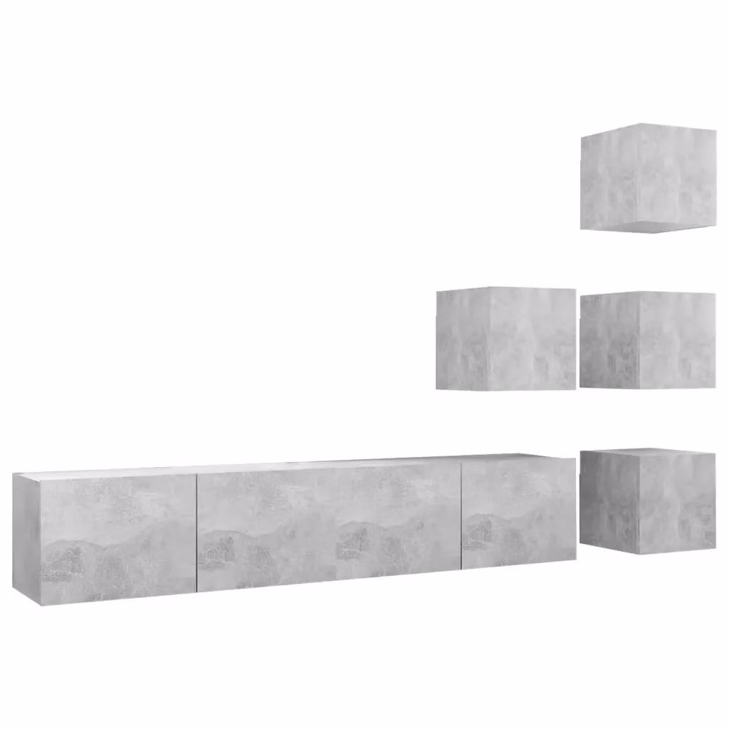 Set di mobili porta TV moderno vidaXL in legno multistrato grigio cemento, 6 pezzi – 2