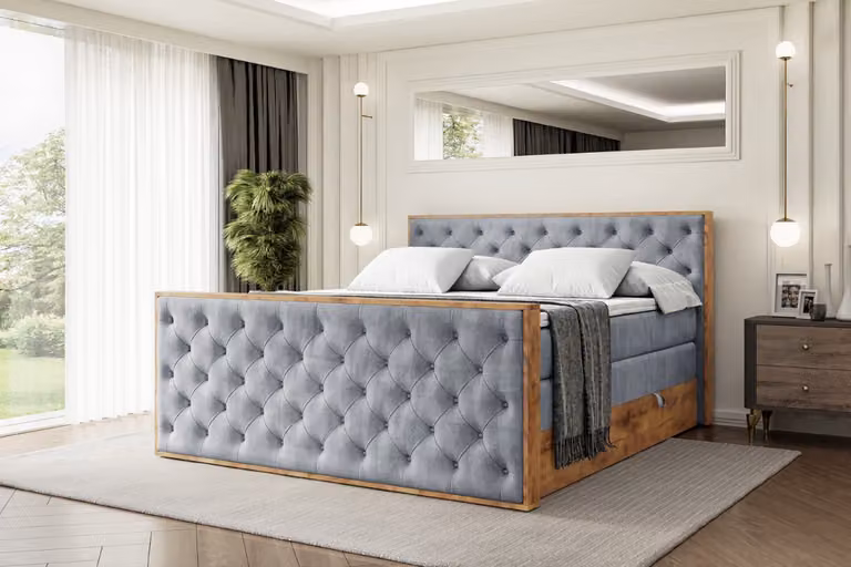 Letto boxspring ALTDECOR con materasso e rete a doghe, topper, pediera, letto imbottito con contenitore, letto con spazio contenitivo per materassi H3 e H4, letto matrimoniale -LOLLI3-Z KING-160x200 - Grigio Casablanca