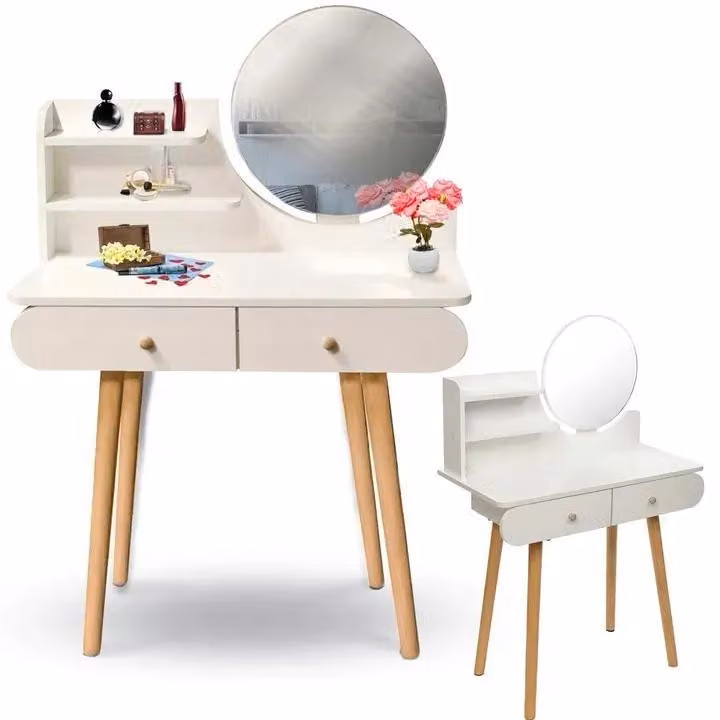 Toeletta con specchio, bianco, tavolino da trucco, tavolino con specchio, cassettiera, nuovo, Mofern