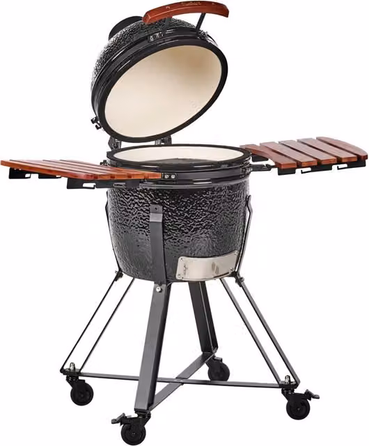 Barbecue da esterno in ceramica a carbone con coperchio termometro e griglia di cottura colore nero