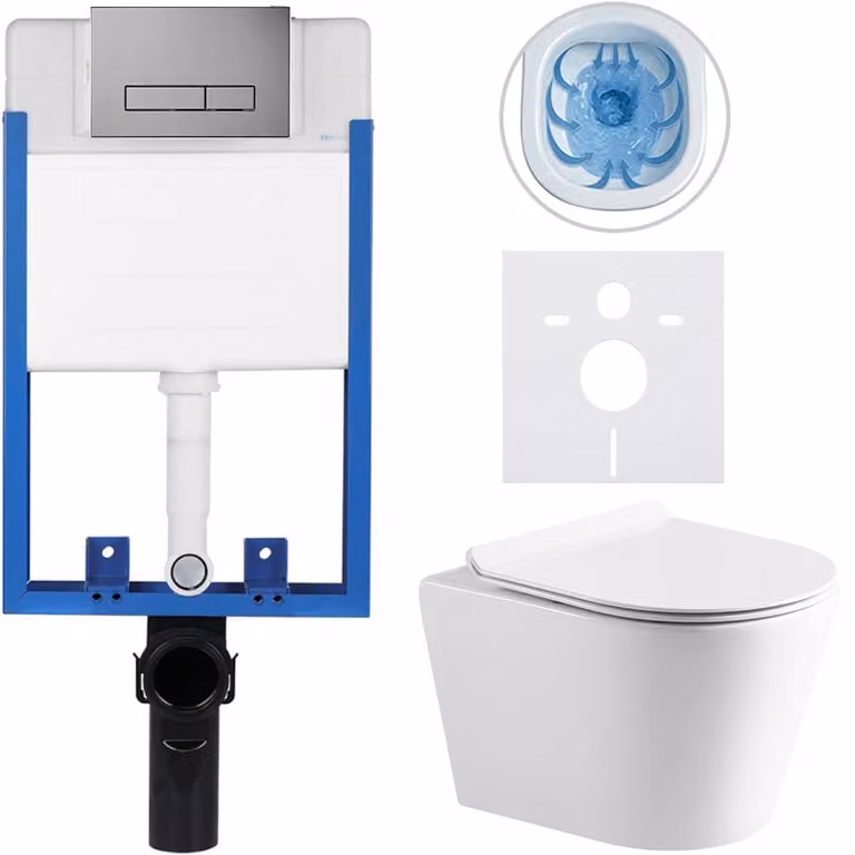 CERANO - Set completo per WC da incasso Lite/Norbi - bianco lucido - pulsante WC Slim, grigio scuro - da incasso - 48,5x36,5 cm