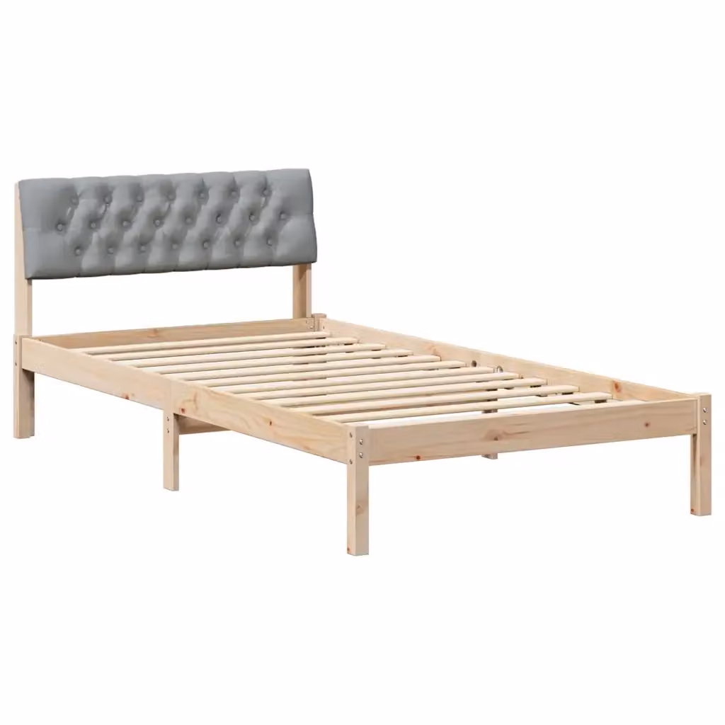 Struttura del letto moderna vidaXL in legno di pino e tessuto, marrone e grigio chiaro, L/P/H: 100 x 200 cm – 2