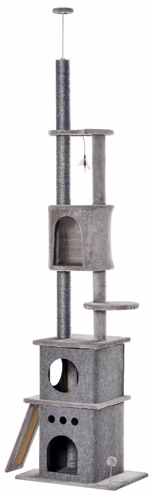 PawHut Tiragraffi a tutta altezza con albero da gioco, regolabile in altezza da 225 a 255 cm