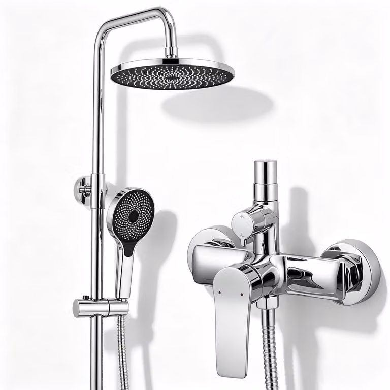Set completo per sistema doccia: doccia a pioggia, soffione manuale, materiali: ottone, acciaio inossidabile, finitura: cromata