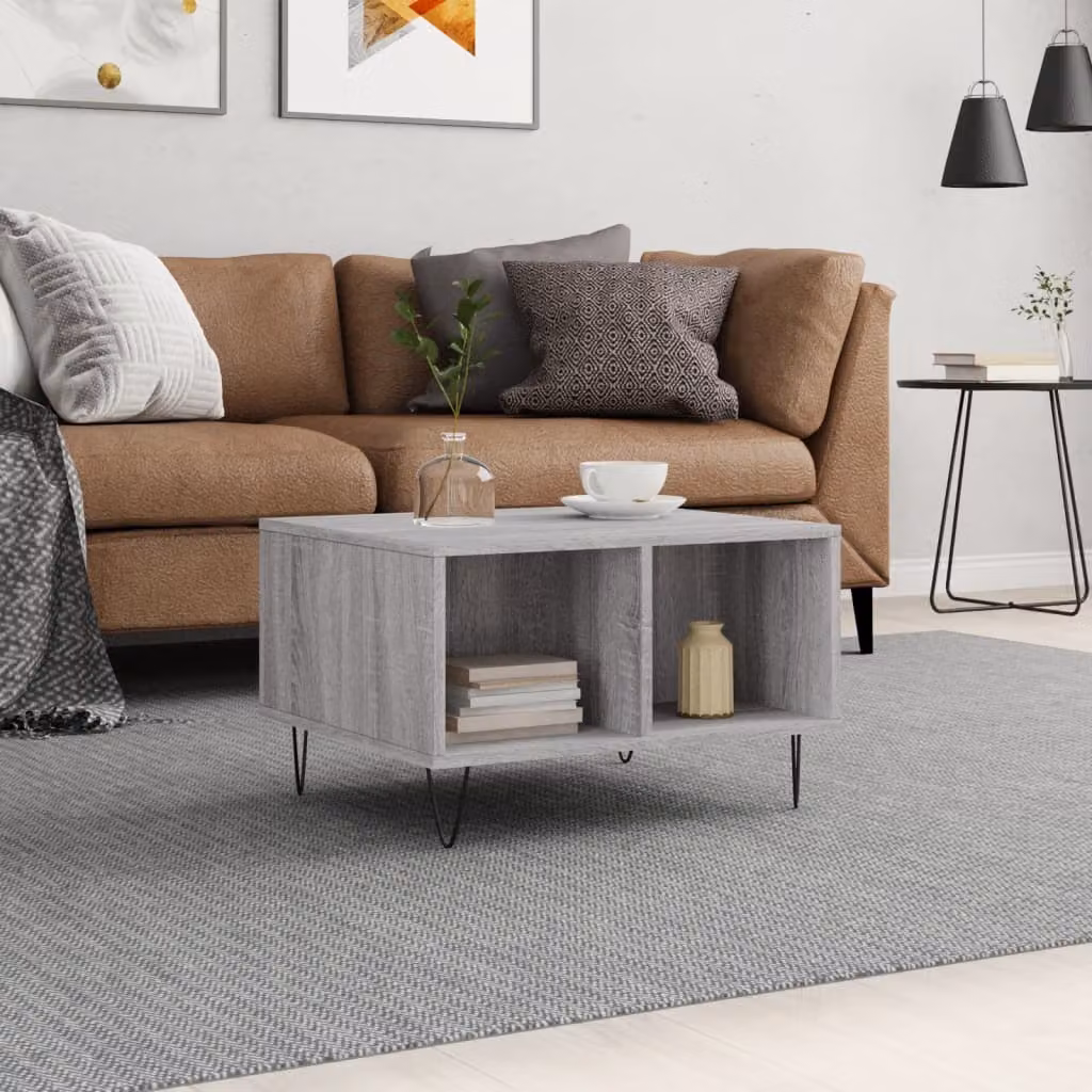 vidaXL Tavolino da salotto moderno rettangolare grigio in MDF e metallo L: 60 cm, P: 50 cm, H: 36,5 cm