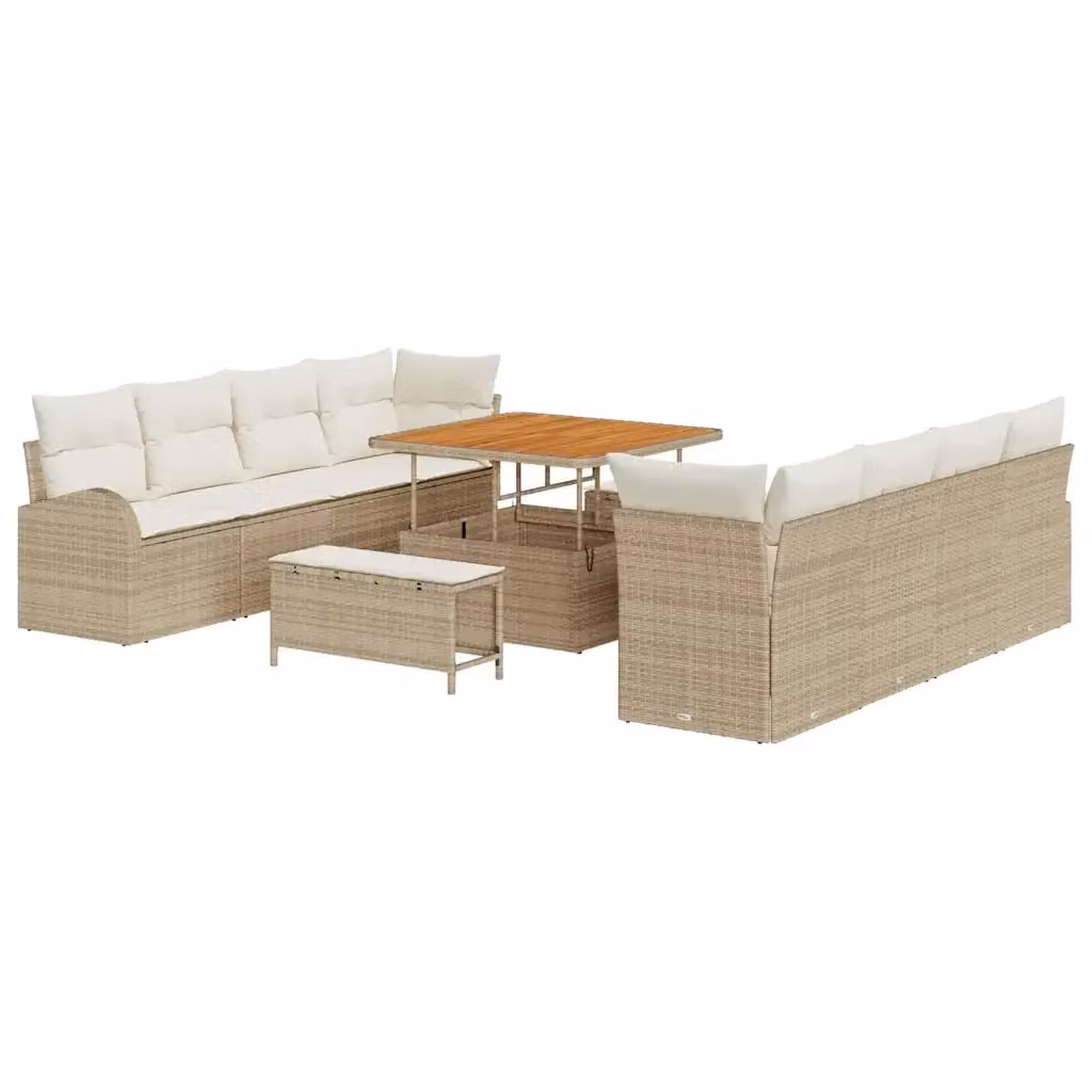 Set Divano da Giardino vidaXL a 10 Posti Beige con Cuscini e Tavolino da Esterno in Acciaio e Legno di Acacia – 2