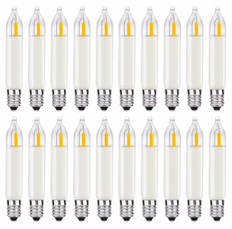 Confezione da 20 lampadine a LED a forma di candela, luce bianco caldo 2100 K, tensione AC 14-55 V