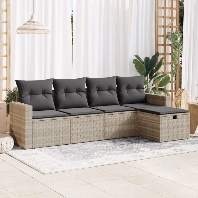 Maison Exclusive - Set Divano da Giardino 5pz con Cuscini Grigio Chiaro Polyrattan