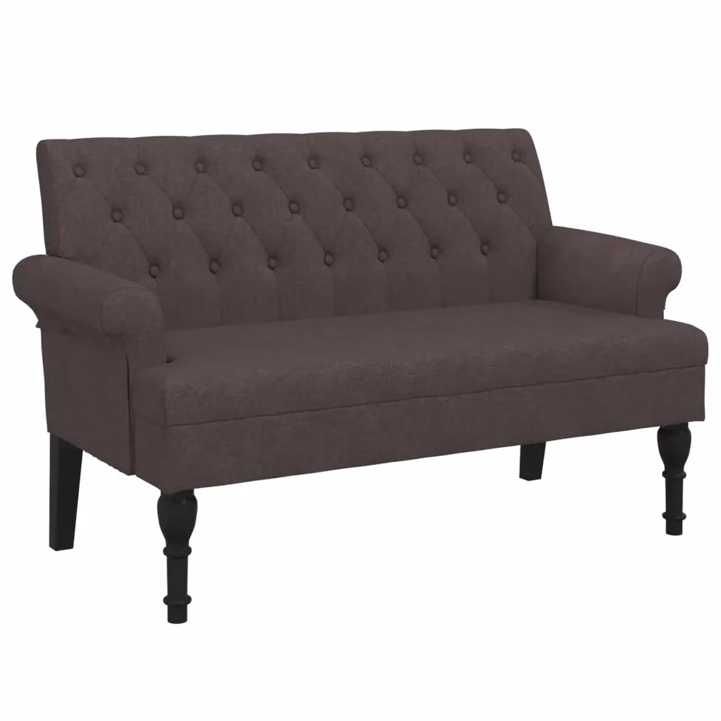 Panca con Schienale vidaXL in Tessuto Marrone con Struttura in Legno di Gomma L: 120 cm, P: 62 cm, H: 75,5 cm – 2
