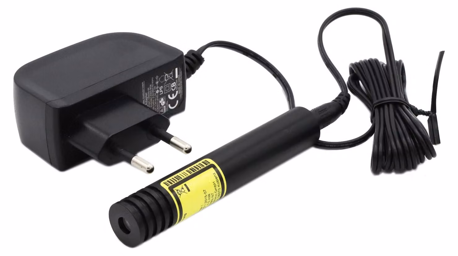 Linea laser, verde, 532 nm, 5 mW, 3 V DC, diametro 16x90 mm, angolo 90°, messa a fuoco fissa