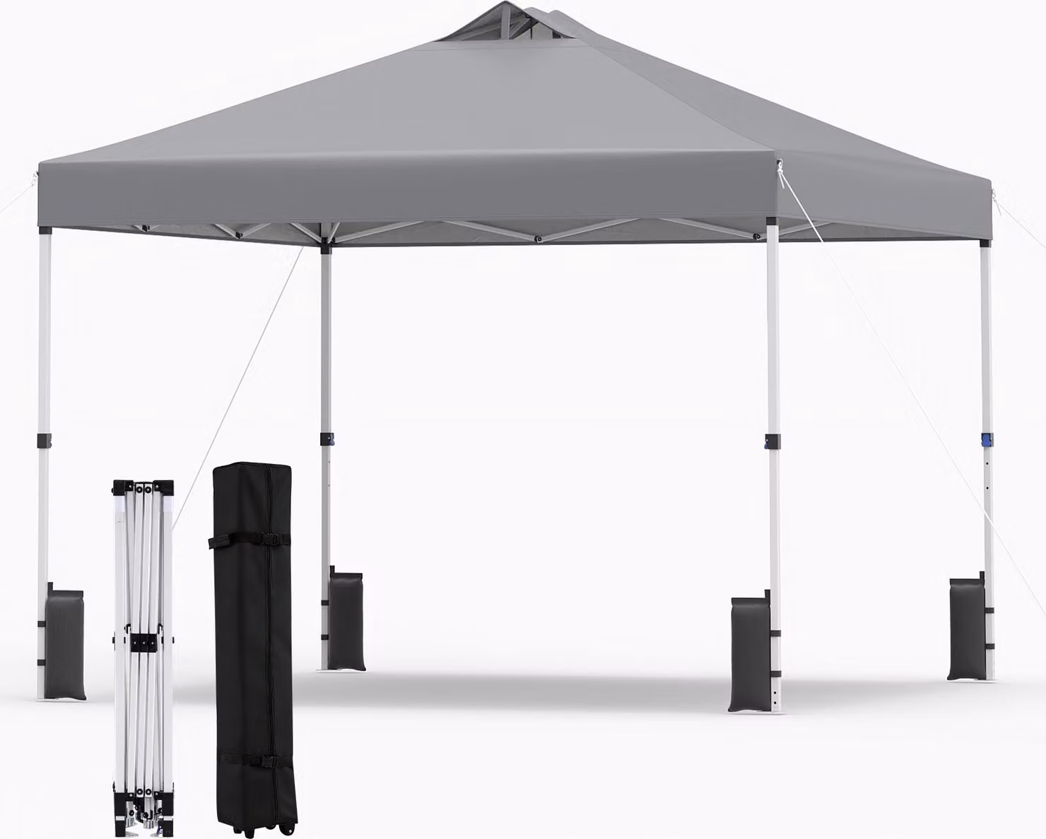COSTWAY Gazebo 3x3 m, gazebo pieghevole pop-up resistente all'inverno, gazebo da giardino con 4 sacchi di sabbia, picchetti, corde e borsa con rotelle, tenda da festa parasole grigia