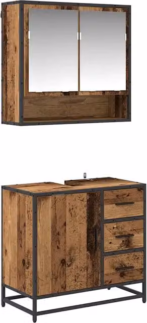 Set di mobili per il Bagno | Armadio da bagno con cassetto 2 pz Legno vecchio