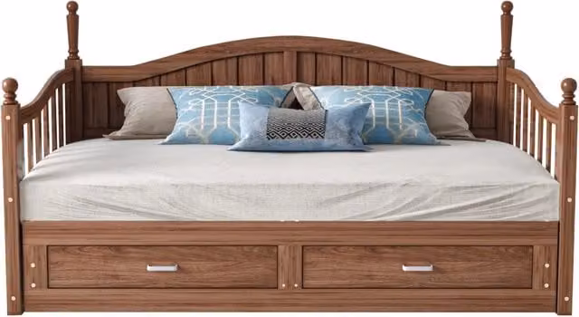 Divano letto estraibile 90/180x190 cm con 2 cassetti in pino; compensato e MDF noce