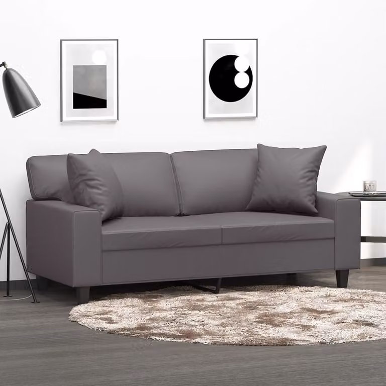 vidaXL Divano a 2 Posti Moderno in Similpelle Grigio con Cuscini e Struttura in Metallo