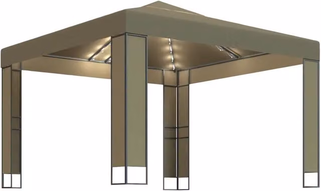 Gazebo | Pergolato con Tetto Doppio e Luci LED 3x3x2,7 m Grigio Talpa