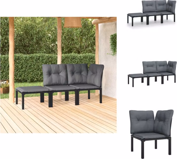 vidaXL Set di 3 pezzi da giardino in poly rattan nero e grigio - Set di mobili da giardino