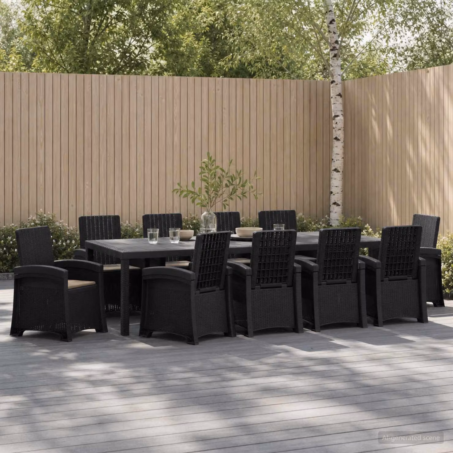 Set da pranzo per giardino e terrazza vidaXL in rattan sintetico da 11 pezzi, colore antracite e beige