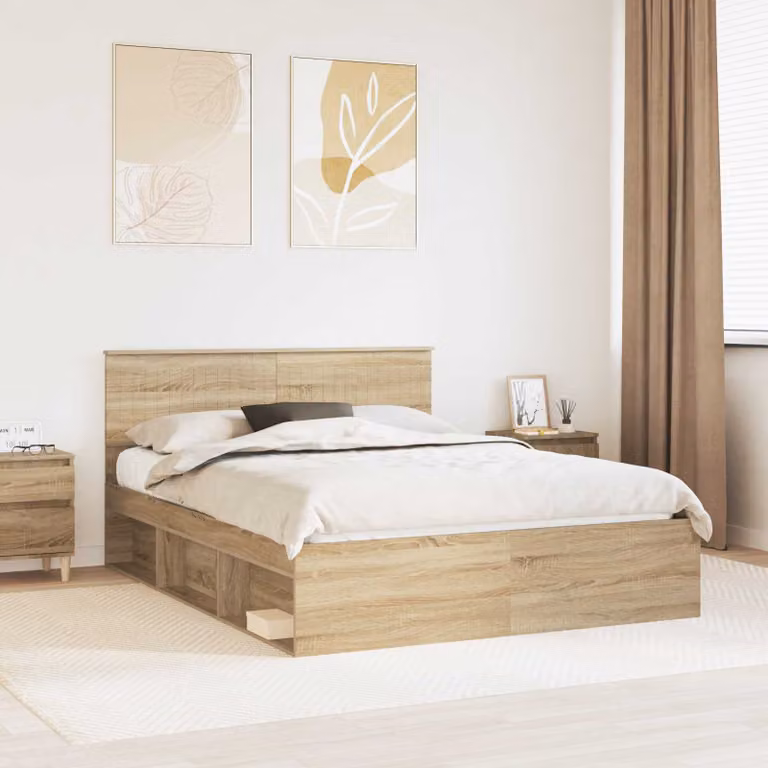Struttura del letto vidaXL in pino massello e legno, colore Rovere Sonoma, L/P/H: 150 x 200 x 90 cm