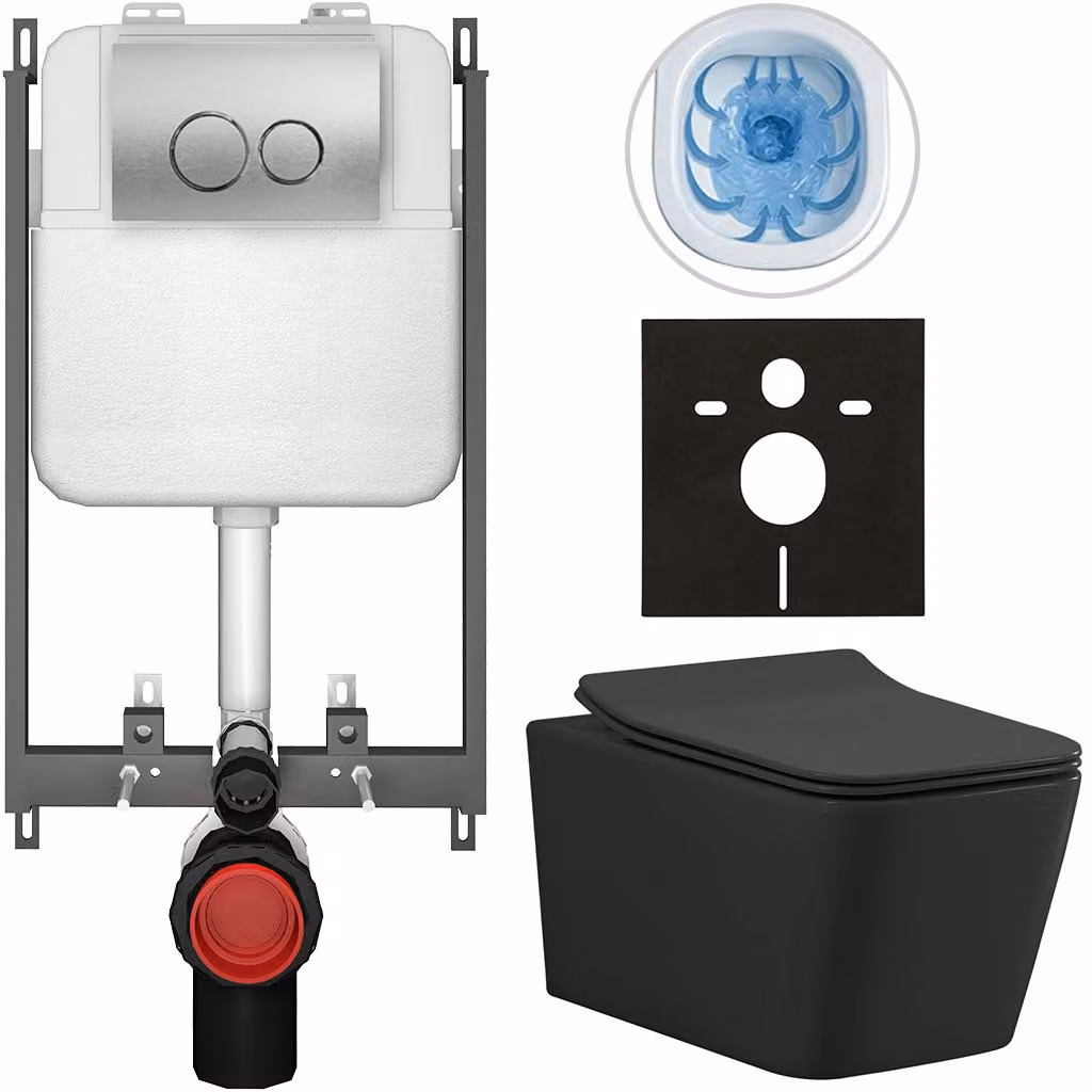 CERANO - Set WC da incasso Forte - nero opaco - pulsante Prime/Duoalo, argento - da incasso - 51x36 cm