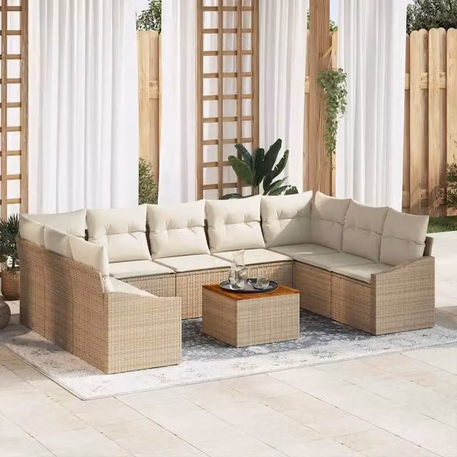 Set Divano da Giardino a L vidaXL in Polyrattan Beige con Cuscini e Tavolino da Esterno – 1