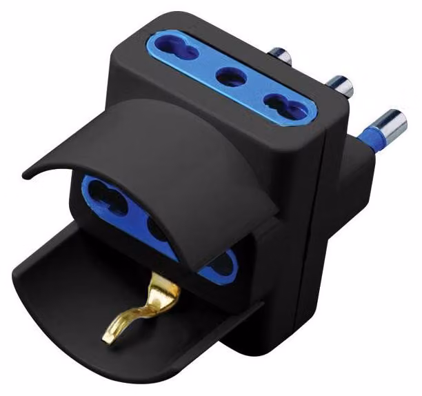 Alcapower Adattatore Triplo 16A Nero con 2 Prese Bipasso 10/16A e 1 Presa Universale Schuko, Tensione Massima 250V, Potenza Fino a 1500W