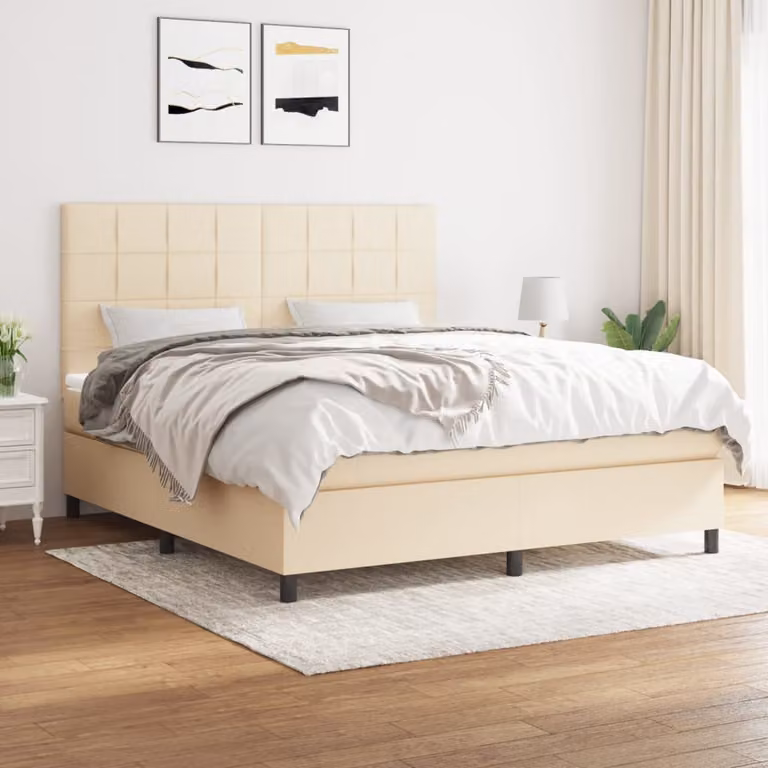vidaXL Letto Ibrido con Giroletto a Molle e Materasso a Tasche in Tessuto Beige e Bianco L/P: 180 x 200 cm