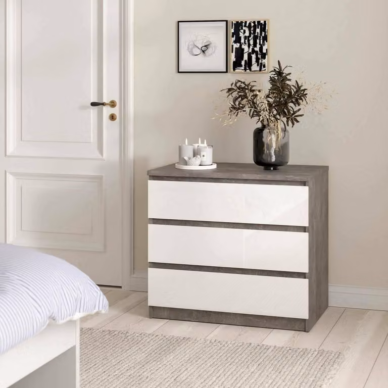 Dmora Cassettiera Artic 50x77x70.1h cm Grigio Cemento, 3 Cassetti Apertura Scorrevole