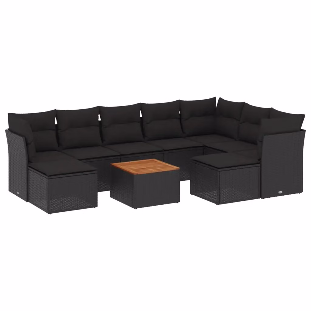 Set di divani da giardino vidaXL a forma di U composto da 10 pezzi con cuscini in polyrattan e tessuto resistente ai raggi UV colore nero – 2