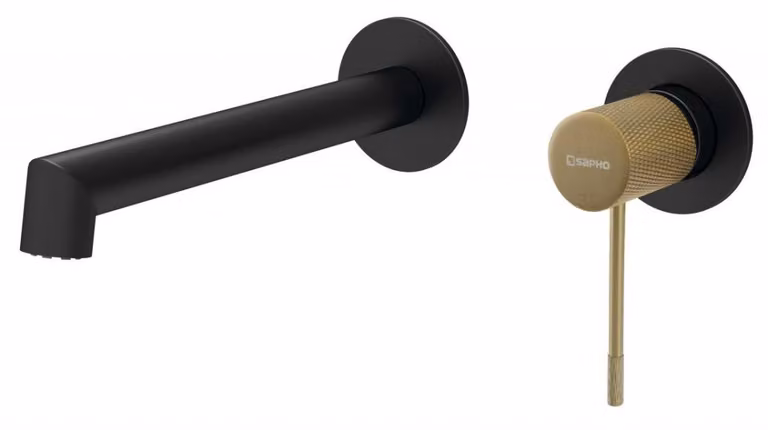 Sapho Solaria - Miscelatore da incasso per lavabo, 2 fori, nero opaco/oro WD008G