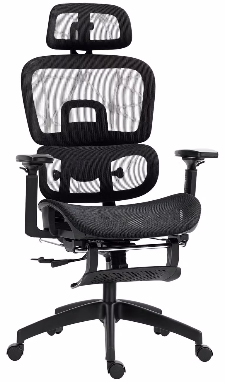 Sedia da ufficio ergonomica - Modello 921-819V00BK - Rivestimento in rete - Regolabile in altezza - Braccioli - Poggiatesta - Supporto lombare - Colore nero