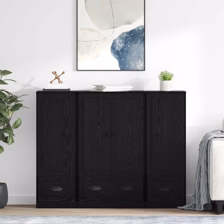 vidaXL Credenza Moderna in Rovere e Nero con Cassetti e Ripiani, L: 132 cm, P: 35,5 cm, H: 103,5 cm