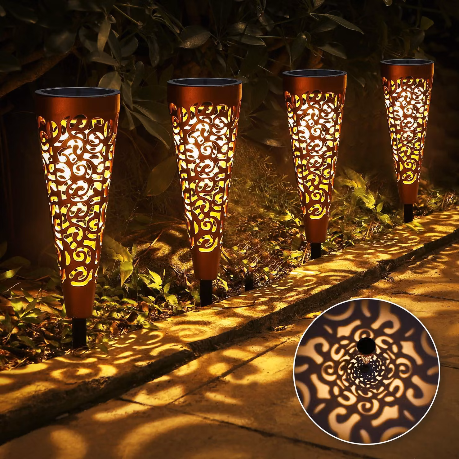Set di 4 luci solari da giardino, luce bianco caldo, grado di protezione IP65, 15 lumen, 40,5 cm