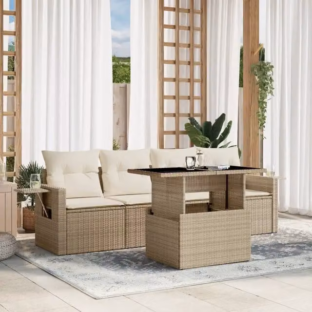 Set Divano da Giardino 5 pz con Cuscini Beige in Polyrattan 3267728