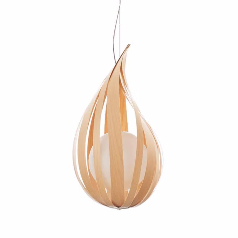 LZF LAMPS Lampada a sospensione Raindrop, dimmerabile, Legno chiaro, Soggiorno / Sala da pranzo, Legno, Design, Lampada a sospensione
