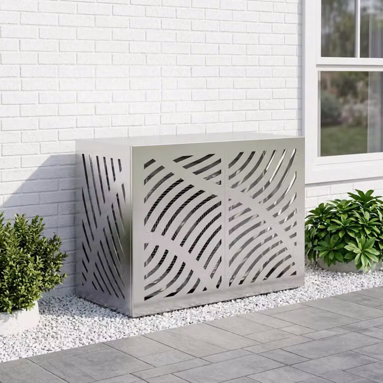 Copertura per condizionatore d'aria vidaXL in acciaio galvanizzato, Argento, L 90 x P 40 x H 60 cm